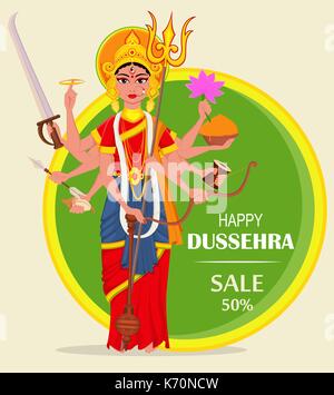 Happy Dussehra vector illustration pour la vente, le shopping. Durga Maa abstrait sur fond vert pour le festival hindou. Illustration de Vecteur