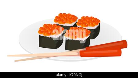 Rouleaux de Sushi et de baguettes. La cuisine asiatique. Vector illustration isolé sur fond blanc Illustration de Vecteur