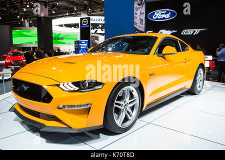 Francfort, Allemagne. 12 septembre 2017. Salon international de l'automobile 2017 (IAA, internationale Automobil-Ausstellung), Journée de la presse : Ford Mustang GT 5.0 (2018). Crédit: Christian Lademann Banque D'Images