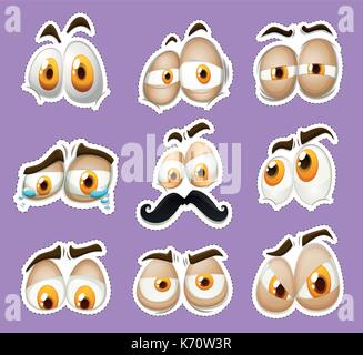 Design autocollant avec des expressions faciales illustration Illustration de Vecteur