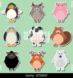 Sticker design pour des animaux sur fond vert illustration Illustration de Vecteur