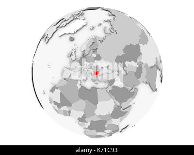 La Bulgarie a mis en évidence en rouge sur gris globe politique. 3d illustration isolé sur fond blanc. Banque D'Images