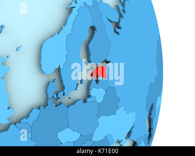 L'Estonie en rouge sur bleu simple globe politique visible avec frontières du pays. 3d illustration. Banque D'Images
