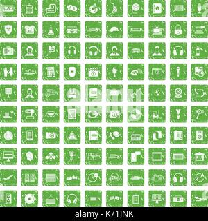 Casque 100 icons set grunge green Illustration de Vecteur