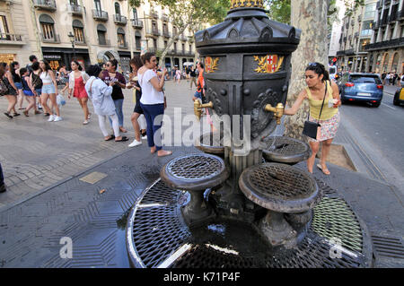 Font de canaletes, fuente de Canaletas, ornate fountain, couronné par un lampadaire, rambla de canaletes, la rambla, Barcelone Banque D'Images