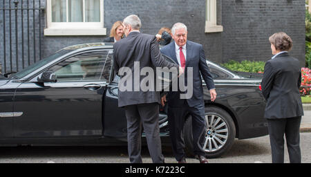 10 Downing Street, London UK. 14 Septembre, 2017. La secrétaire d'Etat, Rex Tillerson, arrive à pas de 10 pour une brève visite. Credit : Malcolm Park/Alamy Live News. Banque D'Images