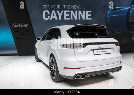 Francfort, Allemagne. 13 Sep, 2017. Nouveau Porsche Cayenne voiture à l'auto IAA de Francfort 2017. Credit : JLBvdWOLF/Alamy Live News Banque D'Images