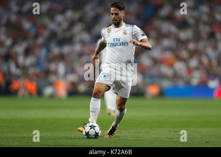 Madrid, Espagne. 13 sep, 2017. isco (du vrai) football/football : Ligue des champions de l'mtchday 1 groupe h match entre le real madrid cf 3-0 fc apoel nicosie au Santiago Bernabeu à Madrid, Espagne . Crédit : mutsu kawamori/aflo/Alamy live news Banque D'Images