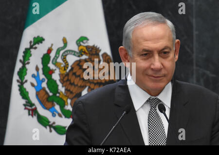 La ville de Mexico, Mexique. 14Th Sep 2017. Le Premier ministre israélien Benjamin Netanyahu vu au cours de la conférence de presse à la résidence présidentielle de Los Pinos. Credit : SOPA/Alamy Images Limited Live News Banque D'Images