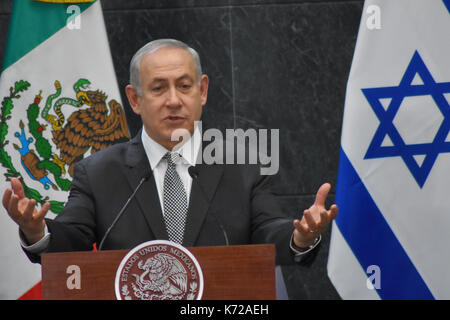 La ville de Mexico, Mexique. 14Th Sep 2017. Le Premier ministre israélien Benjamin Netanyahu vu au cours de la conférence de presse à la résidence présidentielle de Los Pinos. Credit : SOPA/Alamy Images Limited Live News Banque D'Images