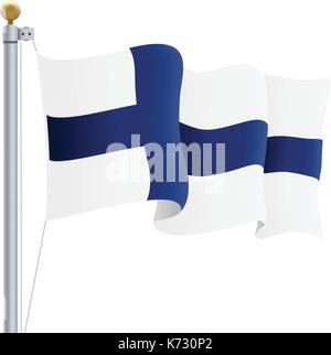 En agitant le drapeau de la Finlande isolé sur un fond blanc. Vector Illustration. Illustration de Vecteur