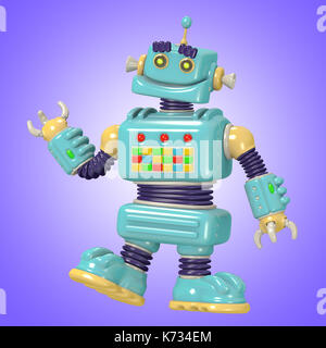 Funny blue robot 3d illustration. la science-fiction originale personnage . Banque D'Images