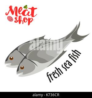 Vecteur de la viande - poisson frais de la mer. L'icône l'icône de la viande fraîche à plat. Illustration de Vecteur