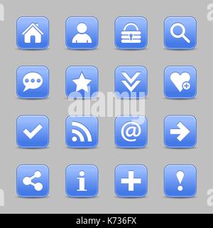 16 icône de satin bleu avec blanc signe de base sur le bouton web carré arrondi couleur avec la réflexion sur l'arrière-plan. ce vecteur illustration internet design el Illustration de Vecteur