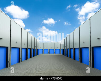 Le rendu 3D warehouse avec obturateur extérieur portes fermées Banque D'Images