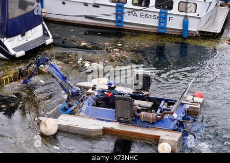 Barge de nettoyage sur le port de l'arsenal, Paris, France Banque D'Images