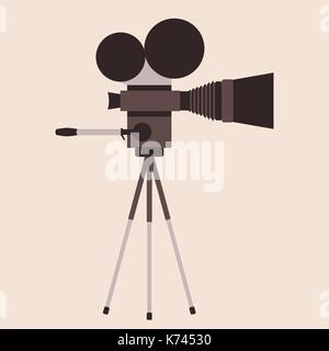 Vintage film caméra sur un trépied. Fond beige. Directeur de la photo, du cinéma, de tir, de concept. Ancienne icône de caméra. Cinéma rétro. Vector Illustration de Vecteur