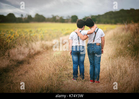 Frères embrassant dans le domaine Banque D'Images