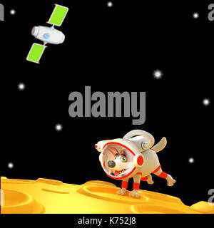 Cartoon chien astronaute. funny cool. caractère fourrure mignon 3d illustration de la science-fiction. Banque D'Images