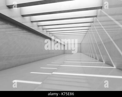 Résumé de l'intérieur blanc vide. chambre avec plafond en éclairant le motif à rayures et des faisceaux de lumière, l'arrière-plan 3d illustration Banque D'Images