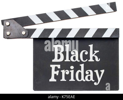Le vendredi noir titre en craie blanche sur deck isolated on white Banque D'Images
