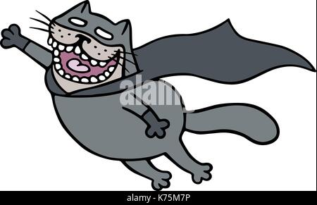 Super-héros de dessin animé cat bat dans un masque est battant pour sauver l'humanité. C'est drôle cool caractère guerrier isolé. vector illustration Illustration de Vecteur