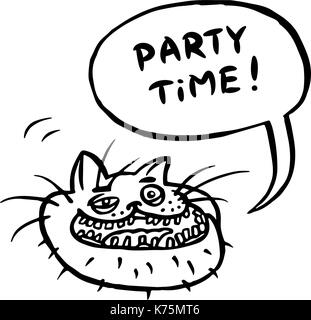 Party Time ! Cartoon chat tête. bulle. vector illustration. funny cool émoticône. caractère freehand contour dessin numérique mignon petit personnage. chee Illustration de Vecteur