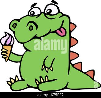 Dinosaure mignon conserve la crème glacée. vector illustration. personnage. Illustration de Vecteur