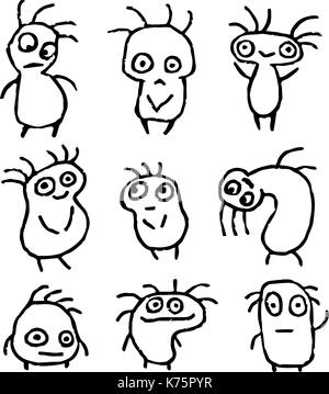 De drôles de choses dans différentes formes en noir blanc. vector illustration cartoon caractères isolés freehand dessin numérique définie. cheerful recueillir Illustration de Vecteur