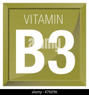 La vitamine B3 icône - chimie - cadre carré avec un fond vert Illustration de Vecteur