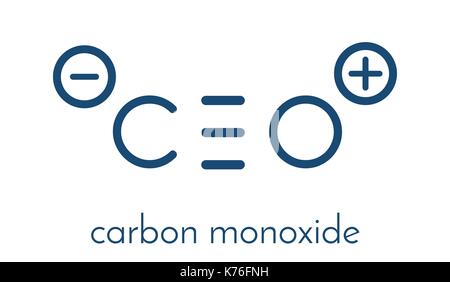 Le monoxyde de carbone (CO) Gaz toxique molécule. L'empoisonnement au monoxyde de carbone se produit fréquemment à cause d'un mauvais fonctionnement des appareils à combustion accueil formulaire du squelette. Illustration de Vecteur