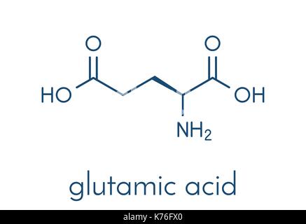 L'acide glutamique (acide l-glutamique, Glu, e) et d'acide aminé neurotransmetteur molécule. formule topologique. Illustration de Vecteur