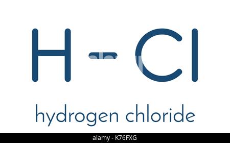 Chlorure d'hydrogène (HCL), molécule structure chimique. Très corrosif ; acide minéral composant acide du suc gastrique (acide gastrique). formule topologique. Illustration de Vecteur