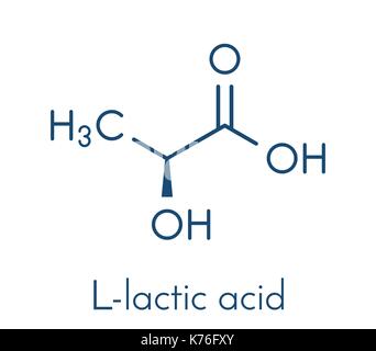 L'acide lactique (acide L-lactique) molécule de sucre de lait. de l'acide polylactique (PLA). bioplastique présents dans le lait. formule topologique. Illustration de Vecteur