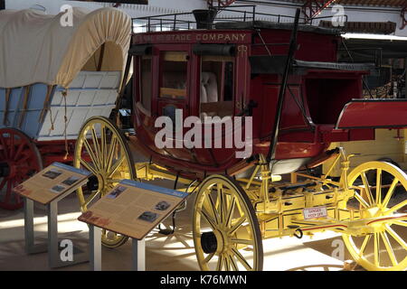 Stgecoach à cheval sur l'affichage à la b&o Railroad Museum, Baltimore, Maryland, USA Banque D'Images