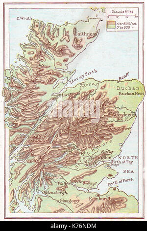 Un 1914 vintage carte des couleurs de l'Ecosse Banque D'Images