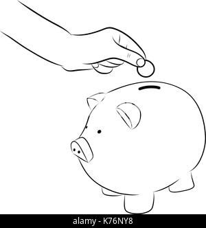 Mettre des pièces à main/de l'argent dans l'épargne piggy bank Illustration de Vecteur