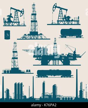 Ensemble de l'industrie du pétrole et du gaz Illustration de Vecteur