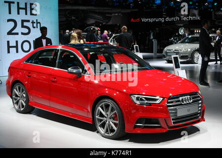 Francfort en Allemagne. 13 Sep, 2017. Audi S3 de l'afficheur pendant l'exposition de moteur de Francfort IAA 2017 à Francfort en Allemagne le 13 septembre 2017. Credit : Maik Boenisch/Pacific Press/Alamy Live News Banque D'Images