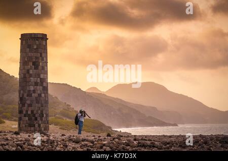 Royaume-uni, Montserrat, Antilles anglophones Trants Estate, la nuée ardente de 2010 qui a détruit le site de l'ancien aéroport international épargné la tour d'un site amérindien du 17e siècle Banque D'Images