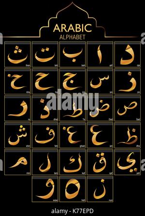 Jeu de l'alphabet arabe d'or sur fond noir - image vectorielle Illustration de Vecteur