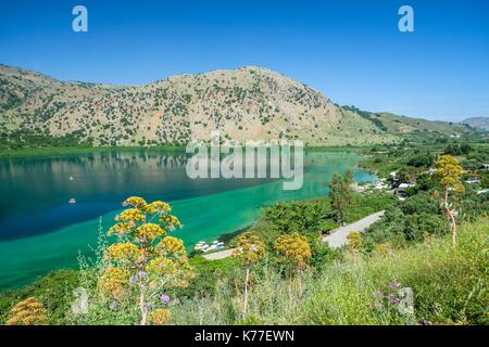 Geece, Crète, district d'Hania, environs de Georgioupolis, le Lac de Kournas est le seul lac d'eau douce en Crète Banque D'Images