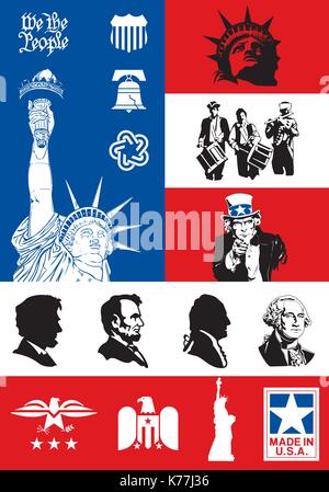 Symboles USA - Icon Set avec drapeau historique Illustration de Vecteur