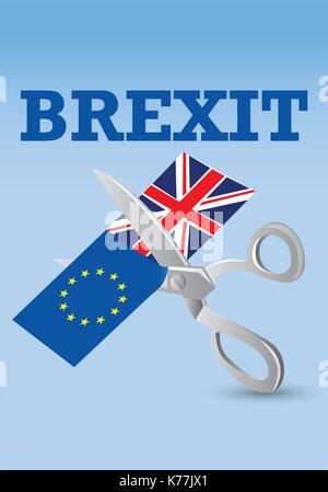 Brexit - coupe ciseaux les drapeaux de l'Union européenne et du Royaume-Uni. image vectorielle Illustration de Vecteur