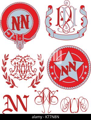 Ensemble de nn et monogrammes emblème décoratif des modèles avec deux lettres ss vector collection Illustration de Vecteur