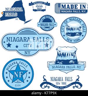 Des timbres et des signes de Niagara Falls City, New York State Illustration de Vecteur