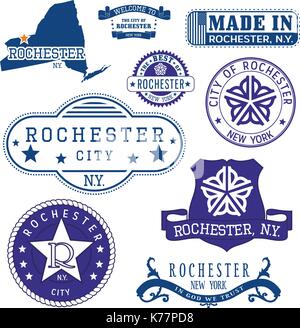 Des timbres et des signes de la ville de Rochester, état de new york Illustration de Vecteur