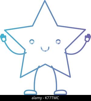 Kawaii star caricature en dégradé de couleur d'ossature du violet au bleu Illustration de Vecteur