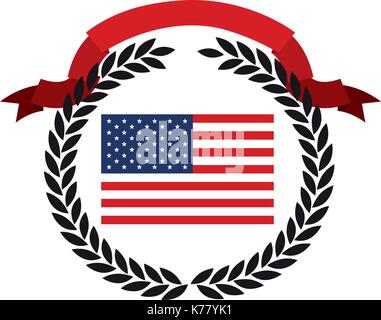 Drapeau des États-Unis à l'intérieur du cercle de branches d'olive noir avec ruban rouge sur le dessus Illustration de Vecteur