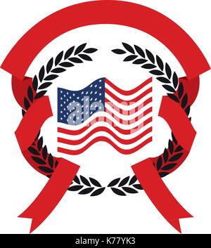 Drapeau des États-Unis à l'intérieur du cercle de branches d'olive noire et de l'entrelacement du ruban rouge Illustration de Vecteur